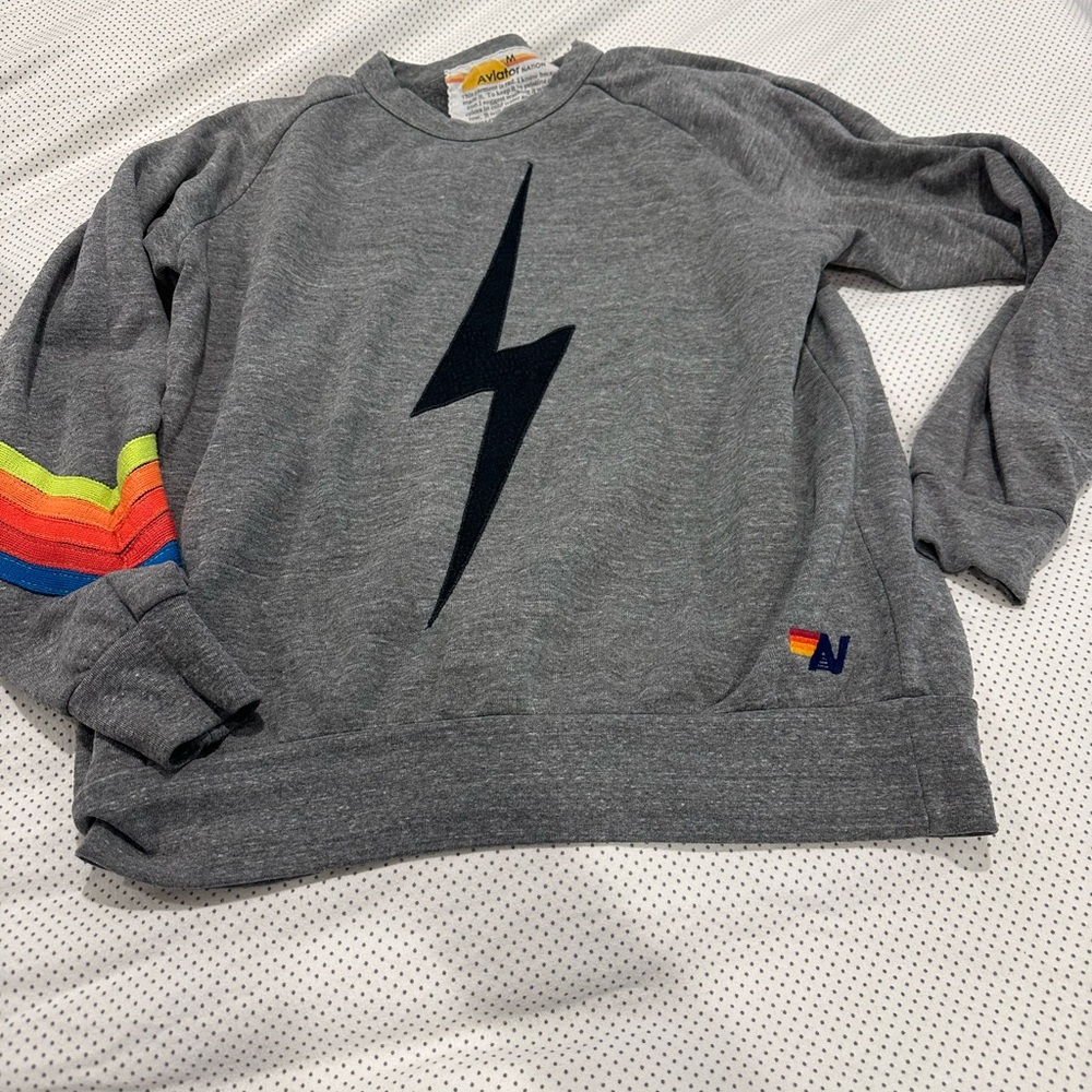 Aviator Nation Gray and Black Lightning Bolt Sweatshirt
